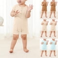 thumbnail image 1 of YHAJDS Summer for Newborn Baby Boy Short Sleeve Crewneck Solid Cotton Romper Jumpsuit, 1 of 5