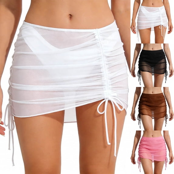YHAJDS Swim Cover Up Womens Mesh Sheer High Waisted Skirt