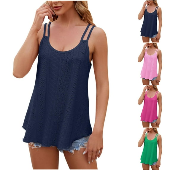 YHAJDS Tank Tops for Women Basic Undershirt Tanks Solid Color Round Neck Sleeveless Loose Casual T Shirt