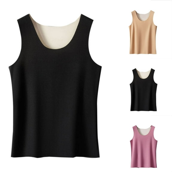 YHAJDS Thermal Tank Top Women,Fleece Tank Top For Women,Thermal Homewear For Women,Ladies Solid Color Crew Neck Sleeveless Fleece Lined Warm Homewear Brushed High Elastic Tone German Velvet Top
