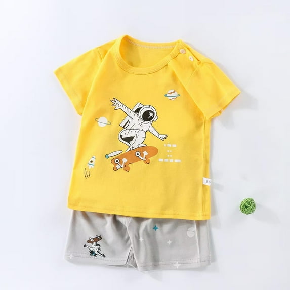 YHAJDS Toddler 2 Piece Summer Set Short Sleeve Astronaut Print T Shirt Shorts