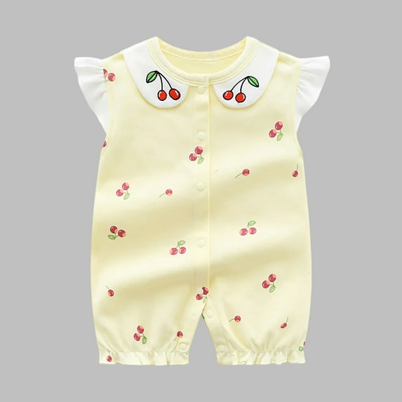 YHAJDS Toddler Baby Girls Short Sleeve Romper Tomato Print Cotton Cap Sleeve Jumpsuit Summer Infants Bodysuit Outfit