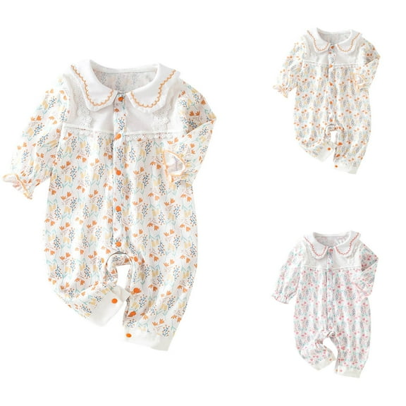 YHAJDS Toddler Fall Winter Casual Jumpsuit, Girls Romper Kids Jumpsuit 0-24M Floral Print Long Sleeve Outfit