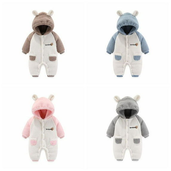 YHAJDS Toddler Fall Winter Casual Jumpsuit, Jumpsuit Kids Fall Winter Fashion Solid Color Thick Warm With Bear Ears For 6-24Months Long Sleeve
