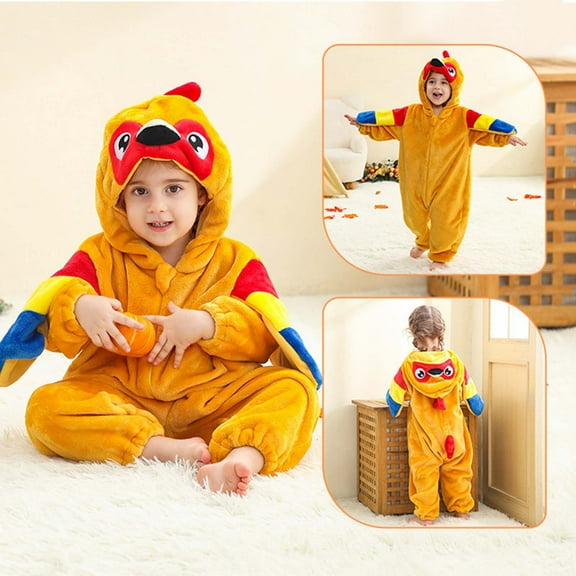 YHAJDS Toddler Fall Winter Casual Jumpsuit, Jumpsuit for Kids Kids Rompers Flannel Hooded Long Sleeve One-Piece Cosplay Style Warm Winter Fall Clothing