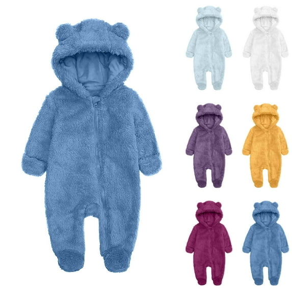 YHAJDS Toddler Fall Winter Casual Jumpsuit, Jumpsuit for Kids Solid Color Fleece Warm Long Sleeve Hooded Zip Casual Fall Winter