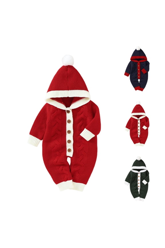 Toddler Fall Winter Casual Jumpsuit, Kids Jumpsuit Fall Winter Solid Color Knit Hooded Wool Romper for Boys Girls