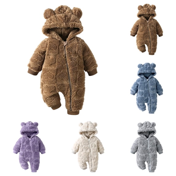 YHAJDS Toddler Fall Winter Casual Jumpsuit, Kids Jumpsuit For Kids 0-18 Months Fleece Double-sided Solid Color Print Hooded Open Front Long Sleeve Long Leg Climbing Clothes
