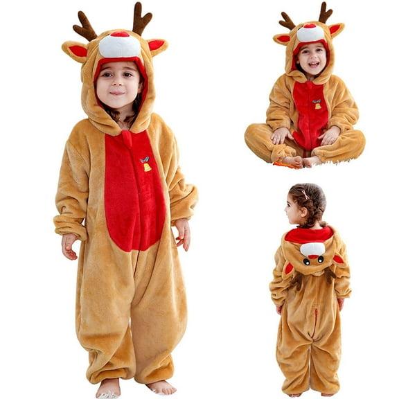 YHAJDS Toddler Fall Winter Casual Jumpsuit, Kids Jumpsuit Kids Rompers Flannel Long Sleeve Hooded One-Piece Cosplay Warm Winter Fall Clothing for Toddlers