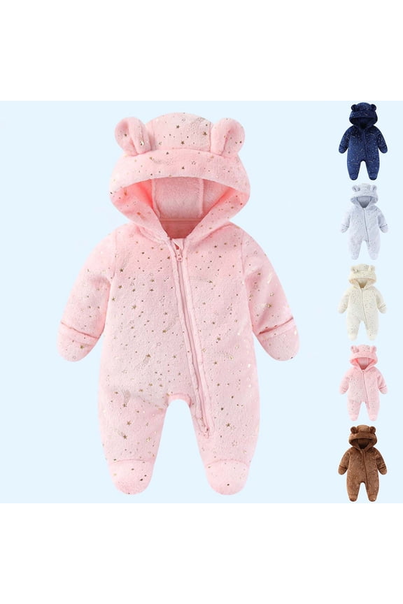 Toddler Fall Winter Casual Jumpsuit, Kids Jumpsuit Star Print Long Sleeve Hooded Rompers for Kids Fall Winter Thick Fleece Warm Zip 0-12M