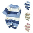thumbnail image 1 of YHAJDS Toddler Fall Winter Casual Jumpsuit, Kids Rompers Fall Winter Knit Stripe Print Long Sleeve Outfit with Buttons for Boys Girls, 1 of 4