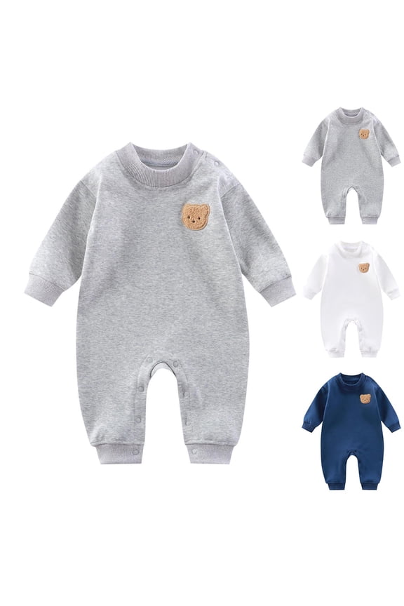 Toddler Fall Winter Casual Jumpsuit, Kids Rompers Jumpsuit for Kids Fleece Lined Long Sleeve Solid Color 0-18 Months Winter Fall Warm Home Wear