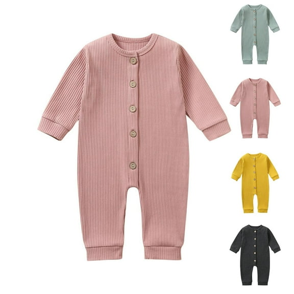 YHAJDS Toddler Fall Winter Casual Jumpsuit, Kids Rompers Solid Color Long Sleeve Round Neck Coverall 3-18 Months Fall Winter Jumpsuit for Kids
