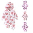 thumbnail image 1 of YHAJDS Toddler Fall Winter Casual Jumpsuit, Kids Solid Color Print Fleece Double-sided Romper Button-front Hooded Long Sleeve Coverall 0-18 Months Warm Fall Winter, 1 of 5