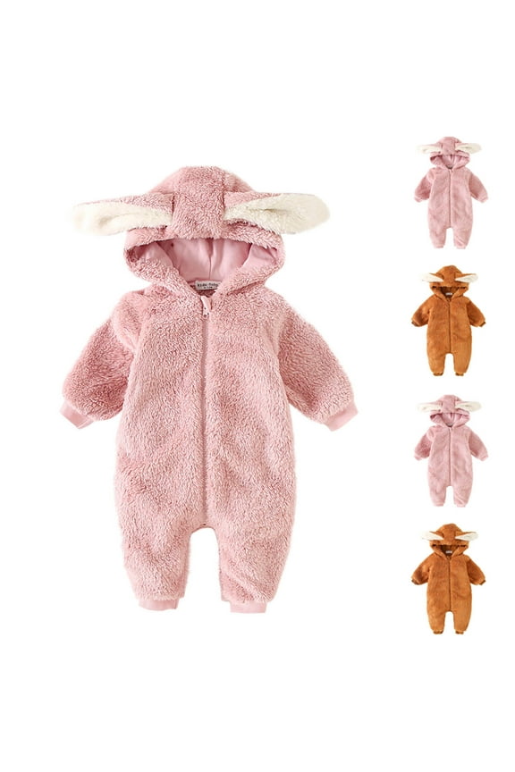 Toddler Fall Winter Casual Jumpsuit, Kids Solid Color Romper Fleece Zipper Hooded Long Sleeve Coverall 0-18 Months Warm Fall Winter Unisex Jumpsuit