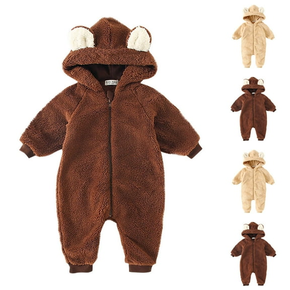 YHAJDS Toddler Fall Winter Casual Jumpsuit, Kids Solid Color Romper Fleece Zipper Hooded Long Sleeve Coverall 0-18 Months Warm Fall Winter Unisex Jumpsuit