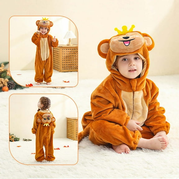 YHAJDS Toddler Fall Winter Casual Jumpsuit, Slouch Jumpsuit Kids Cosplay Flannel Hooded Romper for Kids Toddlers Fall Winter