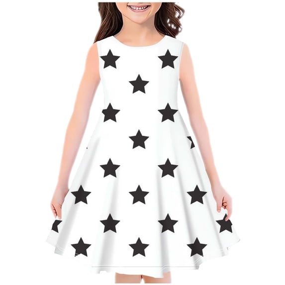YHAJDS Toddler Girl Ruffle Sleeve Dress Sleeveless Round Neck Summer Print Style