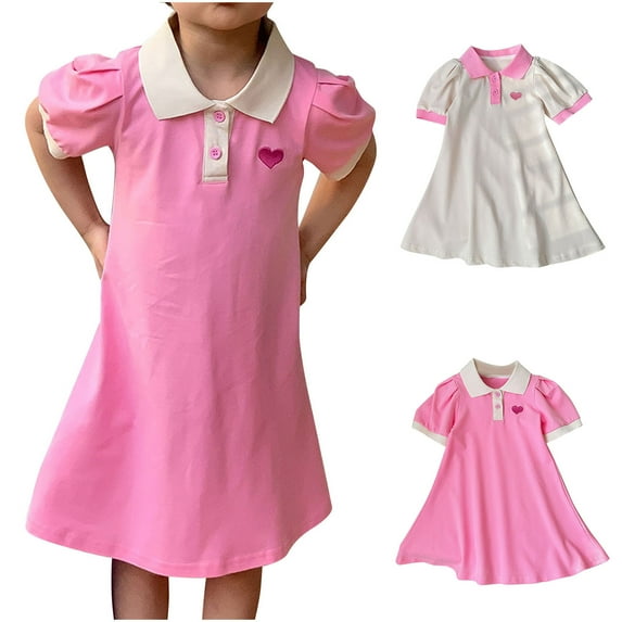 YHAJDS Toddler Girls Short Sleeve Dress Solid Color Smocked A Line Summer for 1-8 Years