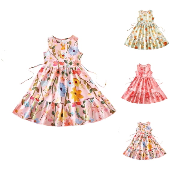 YHAJDS Toddler Girls Sleeveless Dress Floral Print Cami Midi Beach Summer for 2-6 Years