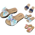 thumbnail image 1 of YHAJDS Toddler Kids Striped Bow Sandals Soft Non Slip Sole Summer Beach Flip Flops, 1 of 5