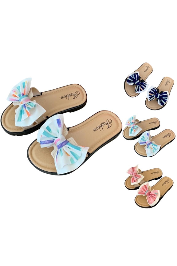 Toddler Kids Striped Bow Sandals Soft Non Slip Sole Summer Beach Flip Flops