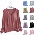 thumbnail image 1 of YHAJDS Tops for Women Trendy Solid Color V Neck Long Sleeve Built In Bra Tee, 1 of 5