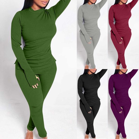 YHAJDS Two Piece Set for Women,Outfits Set Solid Color Long Sleeve No Hood Casual Suit Comfortable Loose Fit Ladies Fashion Set Perfect for Fall Winter Daily Wear