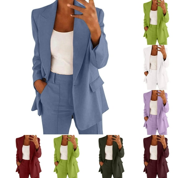 YHAJDS Two Piece Set for Women,Suits for Women Business Casual 2 Piece Suits for Women Long Sleeve Solid Color Cardigan Blazer and High Waist Pants Professional Fall Winter Outfits