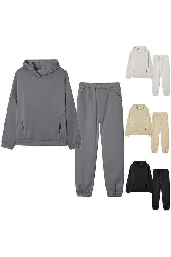 Two Piece Set for Women,Sweat Set Women Outfits Set Solid Color Long Sleeve Hooded Top and Sweatpants Casual Cozy Warm Active Wear for Fall Winter Ladies