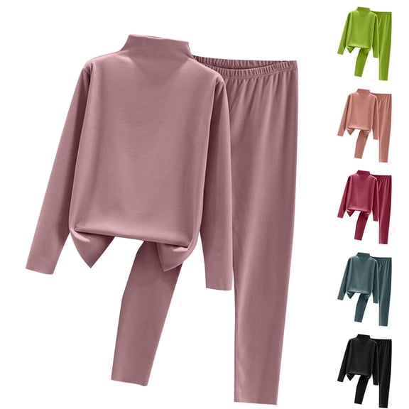 YHAJDS Two Piece Set for Women,Womens Fall Winter Outfit Set 2 Piece Suits for Women Thermal Fleece Long Sleeve Crew Neck Plus Size Thick Warm Loungewear Set Casual 2 Piece Set for Women