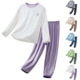 thumbnail image 1 of YHAJDS Unisex Kid Girl Boy 2 Piece Lounge Set Modal Thin Long Sleeve Crewneck Tee Long Pants Home Wear Set, 1 of 5