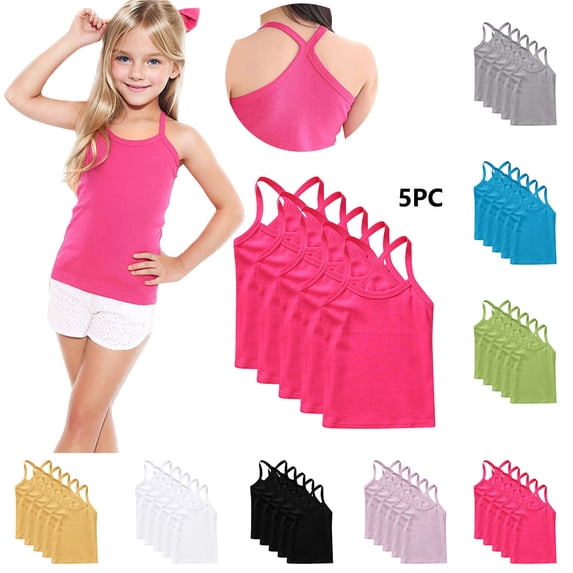 YHAJDS Unisex Kids Solid Color Tank Top 5 Pack Sleeveless Undershirts