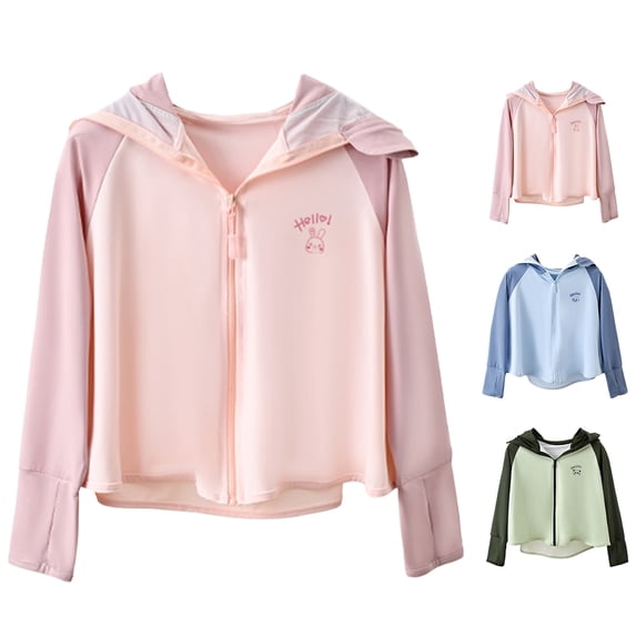 YHAJDS Unisex Kids Zipper Rash Guard Ice Silk Sun Protection Jacket Anti UV Loose Fit Breathable Long Sleeve Summer Daily