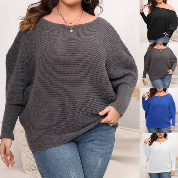 YHAJDS Winter Casual Blouse Top for Women,Women's Long Sleeve Tops Hooded Blouse Sweatshirt for Womens Pocket Tops Solid Color Plus Size Batwing Sleeve Off The Shoulder Knit Sweater