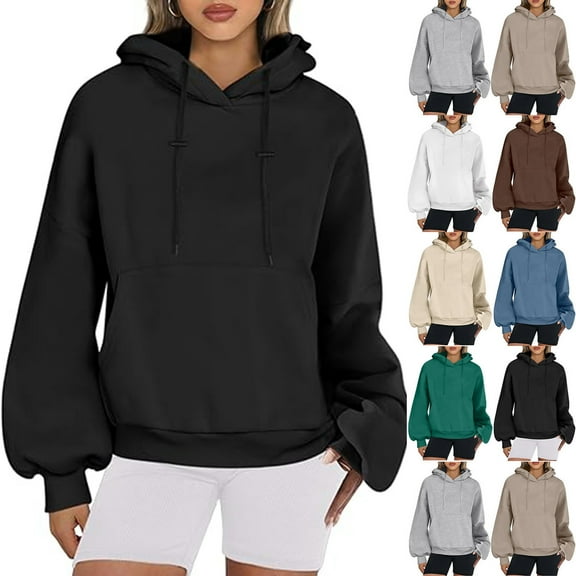 YHAJDS Winter Casual Blouse Top for Women,Womens Winter Loose Sweatshirt Pocket Tops Hooded Blouse Sweatshirt Solid Color Loose Long Sleeve Hooded Pullover Sweatshirt for Women Winter Warm Casual