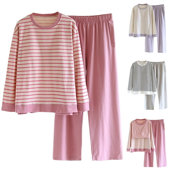 YHAJDS Winter Casual Pajama Suits For Women,Sleepwear For Women Pajama Set Sleepwear With Built In Bra Home Wear Long Sleeve Pants Solid Color