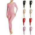 thumbnail image 1 of YHAJDS Winter Casual Pajama Suits for Women,Sleepwear Sets for Women Sleep Set Solid Color Long Sleeve Crew Neck Thermal Top With Elastic Waist Pants Home Wear, 1 of 5