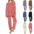 thumbnail image 1 of YHAJDS Winter Casual Pajama Suits For Women,Sleepwear Sets For Women Women's Pajama Sets Coral Fleece Jacquard Half Cardigan Long Sleeve Top And Pants Solid Color Loungewear Robe Style Home Wear, 1 of 1