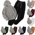 thumbnail image 1 of YHAJDS Winter Casual Pajama Suits For Women,Sleepwear For Women Pajama Set Sleep Set Solid Color Plush Fleece Two Piece Set Long Sleeve Hooded Pullover Top And Pants, 1 of 5