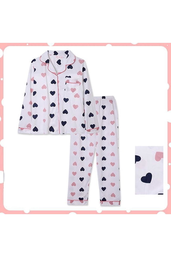 Winter Casual Pajama Suits For Women,Women Print Loose Fit Button Front Turn Down Collar Long Sleeve Cardigan and Pants Pajama Set Soft Fabric for Cozy Nights