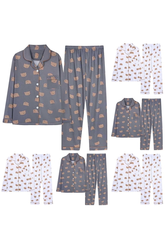 Winter Casual Pajama Suits For Women,Women Print Loose Fit Button Front Turn Down Collar Long Sleeve Cardigan and Pants Pajama Set Soft Fabric for Cozy Nights