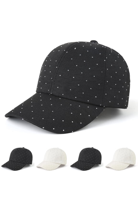 Women Baseball Hat Rhinestone Crystal Sparkly Cap Spring Summer Daily Outing Face