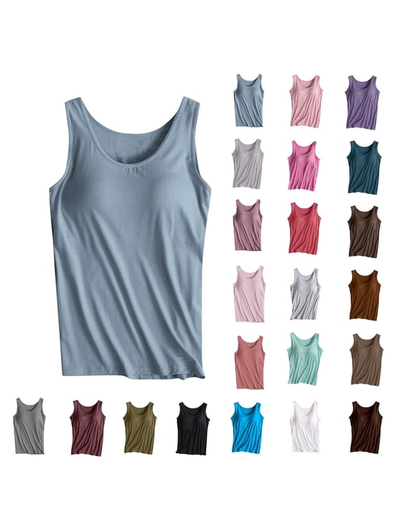 Women Built in Bra Tank Tops Womens Camisole Solid Color Neck Padded Yoga Sports Sleeveless Top