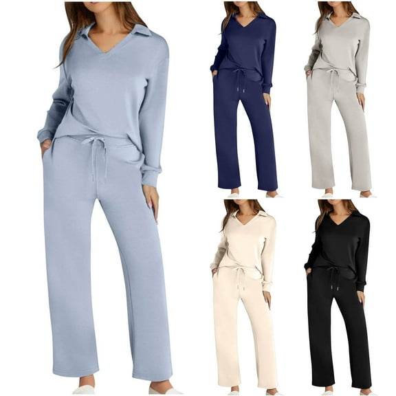 YHAJDS Women Casual Outfit Set,Sweat Suit Sets Women 2 Piece Outfits 2 Piece Sets for Women Solid Color Long Sleeve Sweatshirt with Sweatpants Casual Comfortable Womens Sets