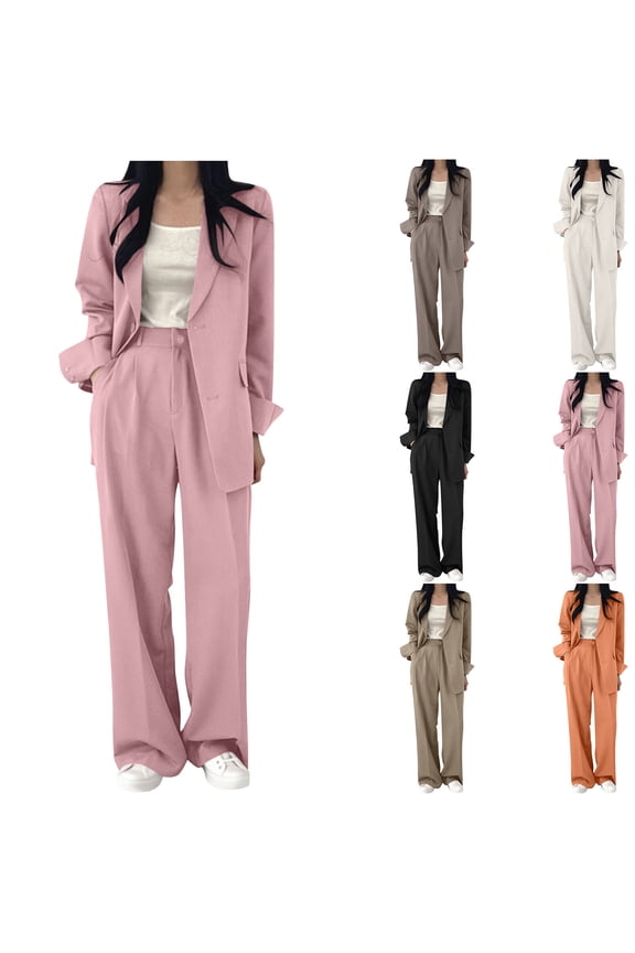 Women Casual Outfit Set,Womens 2 Piece Set 2 Piece Sets for Women Solid Color Long Sleeve Collared Blazer And Pants High End Elegant Work Commute Suit For Women Fall Winter