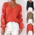 thumbnail image 1 of YHAJDS Women Casual Sweater,Women Sweaters Trendy Knit Sweater V Neck Ribbon Bow Decorated Long Sleeve Pullover Sweater Fashionable, 1 of 5