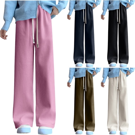 YHAJDS Women Corduroy Straight Pants High Waist Fleece Lined Draped Floor Length Long Trousers