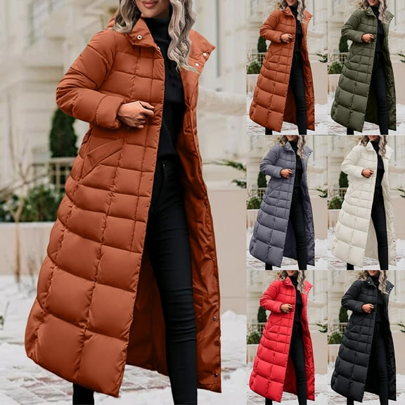 YHAJDS Women Fall Winter Casual Coat,Womens Puffer Coat Coats for Women Solid Color Long Sleeve Hooded Extra Long Length Down Jacket with Drawstring Casual Outerwear for Fall and Winter