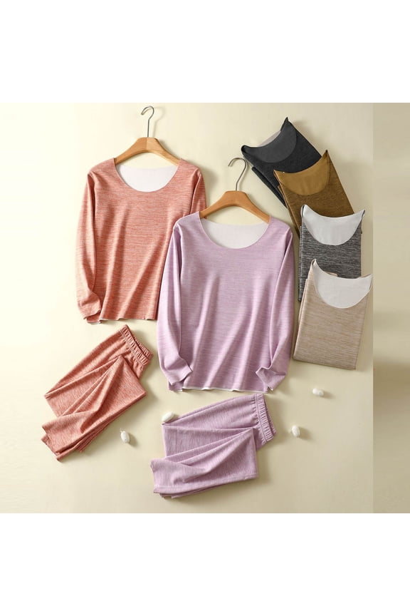 Women Fall Winter Sleepwear,Pajama Suits For Women,Sleep Set,Home Wear Women's Fall Winter Velour Seamless Solid Color Crew Neck Long Sleeve Top And Pants Warm Loungewear Sleepwear Set